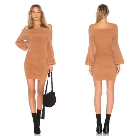 fuzzy off the shoulder sweater dress